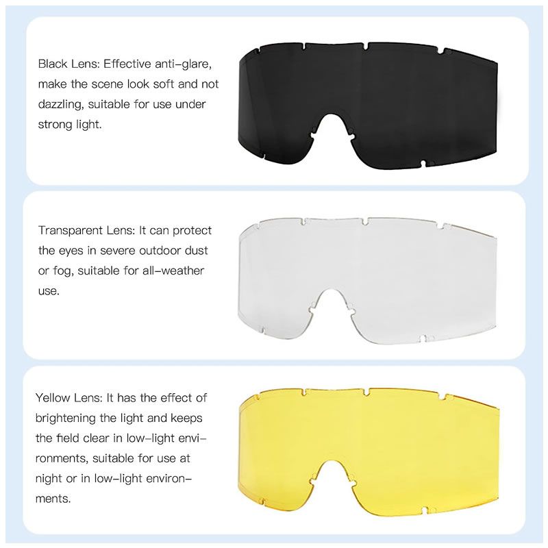 Tactical Goggles with 3 Interchangeable Lens