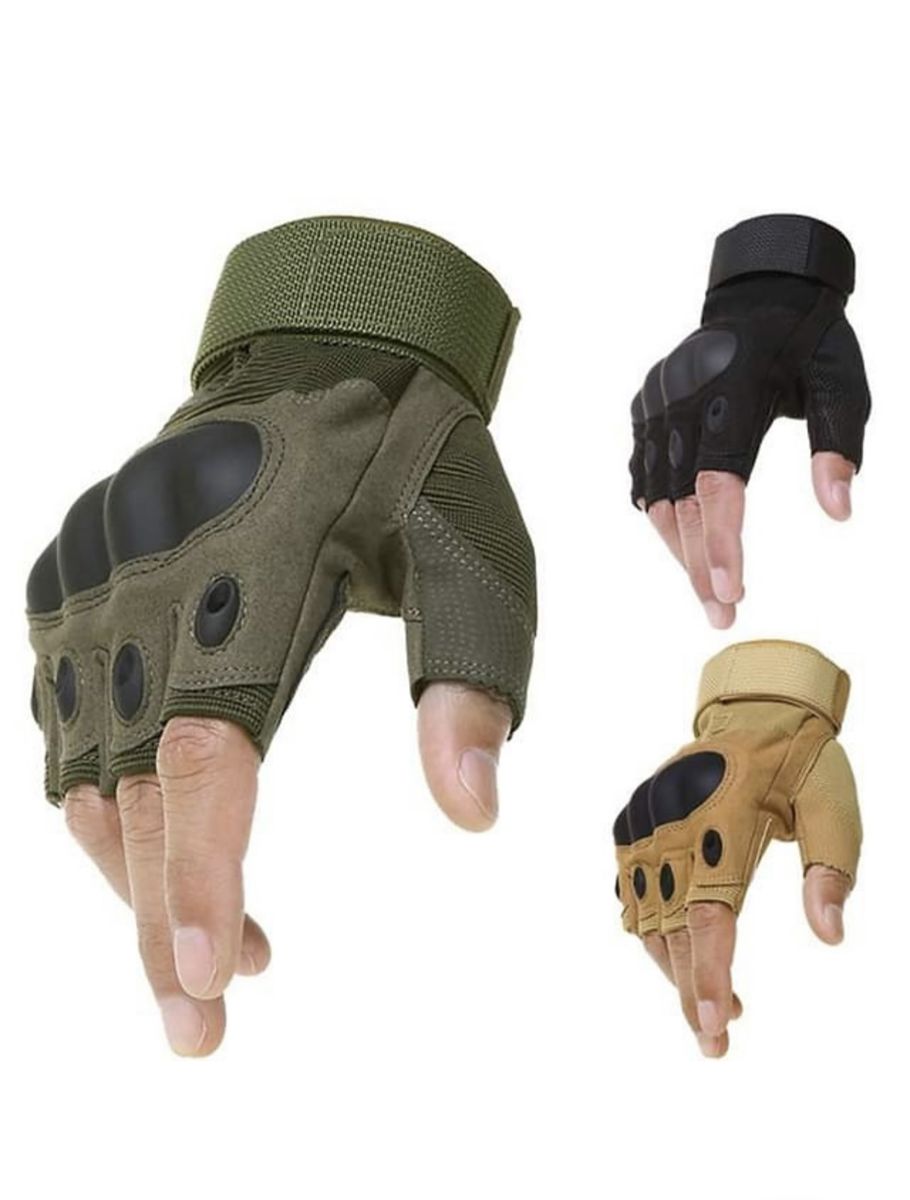 Tactical Gloves Fingerless Black/Tan/Green